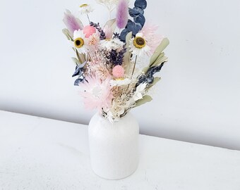 Pink Mauve Dried Floral Bouquet, Small Vase Arrangement