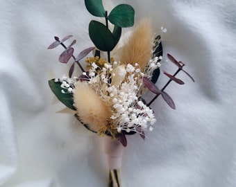 Boutonnière rustique, mariage automne hiver, boutonnière vert blanc, pour garçons d'honneur, boutonnière floral séché, haleine de bébé