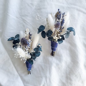 Blue and white boutonniere, Baby breath, lavender buttonhole, Boutonniere Pin, groomsmen, dried floral boutonniere, boho rustic wedding image 1