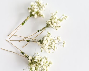 Babys breath Hair Pins, White bridal pins, Boho Wedding Accessories
