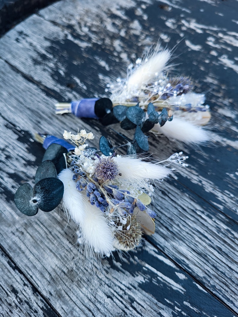 Blue and white boutonniere, Baby breath, lavender buttonhole, Boutonniere Pin, groomsmen, dried floral boutonniere, boho rustic wedding image 4