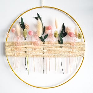 Rustic Dried floral wreath, Spring wreath, Pink spring hoop, Minimalistic wreath, Gold Hoop Flower ring, Dried floral wreath, Rustic boho