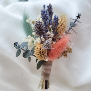 Rustic boho Bouquet, bouquet for wedding, Spring lavender bouquet, Eucalyptus, Blue thistle, Dried wedding flowers, rustic bride image 6
