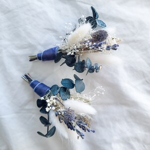 Blue and white boutonniere, Baby breath, lavender buttonhole, Boutonniere Pin, groomsmen, dried floral boutonniere, boho rustic wedding image 3