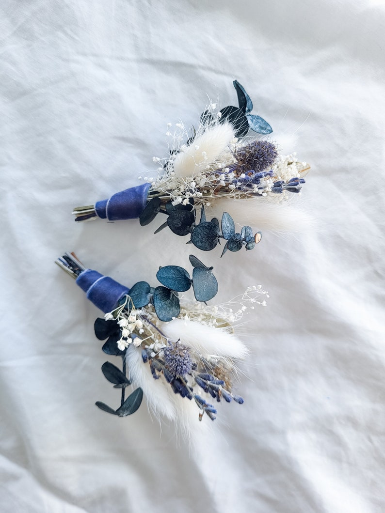 Blue and white boutonniere, Baby breath, lavender buttonhole, Boutonniere Pin, groomsmen, dried floral boutonniere, boho rustic wedding image 3
