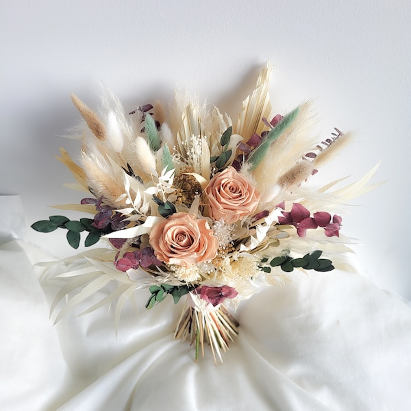 Boho Rustic Bridal Bouquet, Spring bridal bouquet, wedding bouquet, neutral, burgundy beige, bride flowers, Dried wedding flowers