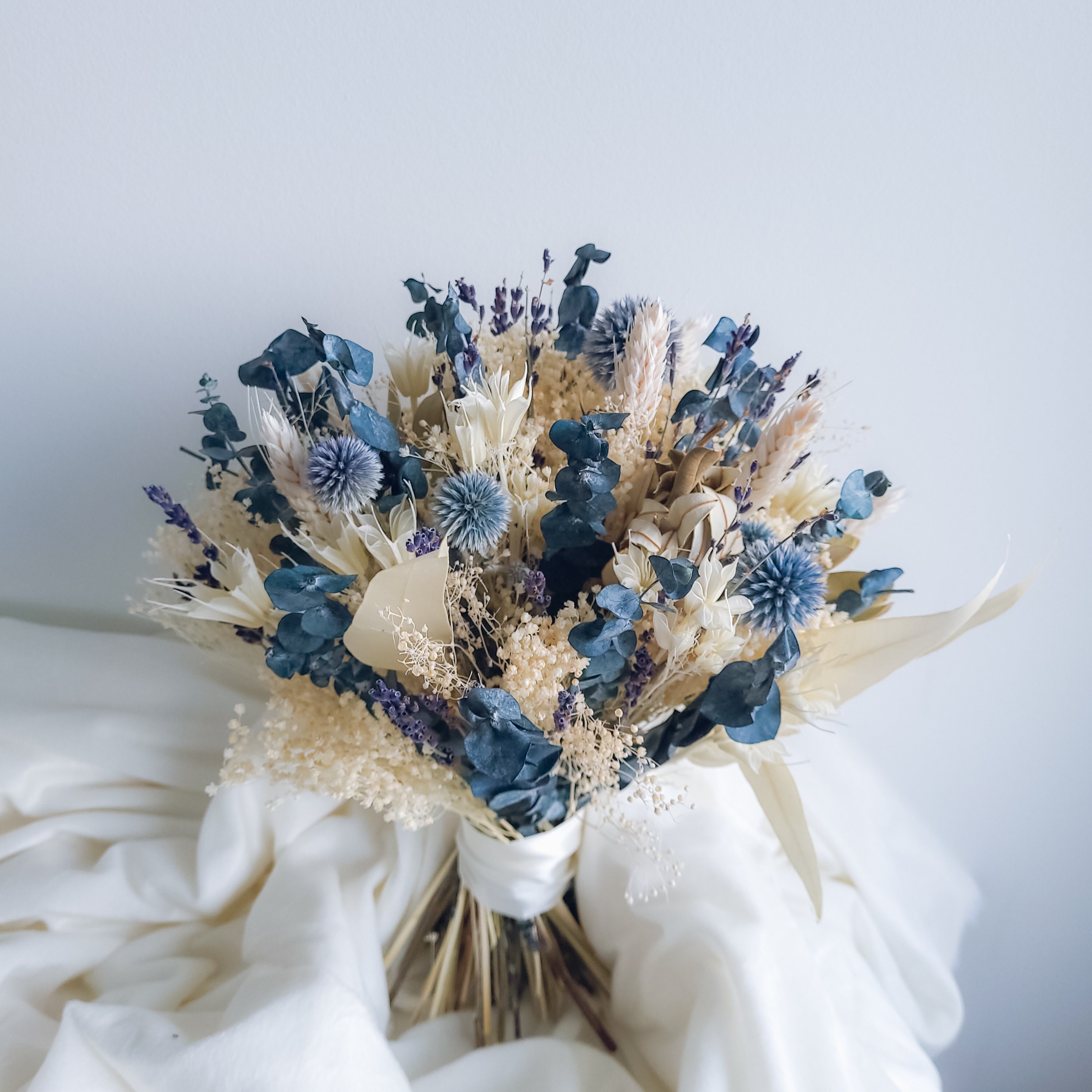 Dusty Blue Dried Flower Bouquet, Blue and Ivory Wedding Flowers –  Flowerholic