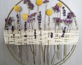 Dried Floral Lavender wreath,  Housewarming gift, Nursery Decor,  Purple, Rustic Gold Ring,Fall decor, Dried flower decor, Wreath gift,