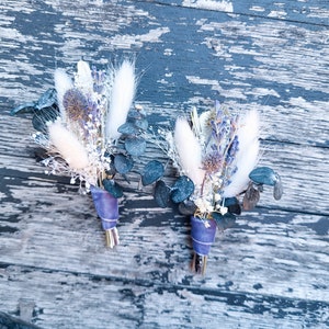 Blue and white boutonniere, Baby breath, lavender buttonhole, Boutonniere Pin, groomsmen, dried floral boutonniere, boho rustic wedding image 2