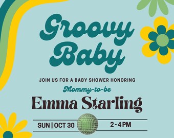 Groovy Baby Shower Invitation | Baby Shower Invitation Template | Hippie Baby Shower Invitation