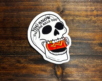 Caffeine Kill Funny Skull - Laptop Decal, Water Bottle, Funny Sticker