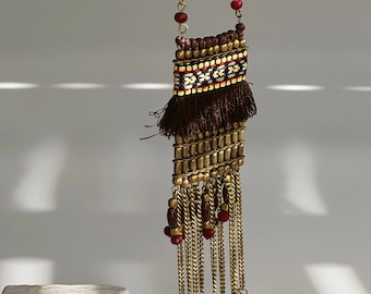 Long Beaded Tassel Necklace | Mini Pendant | Ethnic Design Boho Necklace | Tibetan Jewelry | Gift for Women Ethnic Jewelry