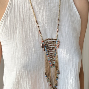 Lange ketting met kralen en kwastjes | Nepalese ketting | Boho-ketting | Tibetaanse sieraden | Cadeau voor etnische sieraden voor vrouwen