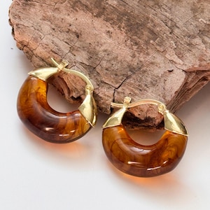 Kaffee Braun Runde Creolen | Kaffee Braun schlichte Creolen | Retro Creolen | Zierliche Ohrhänger | Boho Vintage Ohrringe