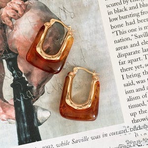 Coffee Brown Retro Hoop Earrings | Green Simple Hoop Earrings | Square Hoop Earrings | Dainty Earrings | Boho Vintage Earrings