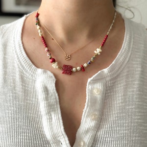 Red Flower Minimalist Necklace | Nepali Necklace | Ethnic Design Boho Necklace | Tibetan Jewelry | Gift for Women Ethnic Jewelry