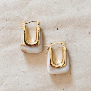 Kaffebruna retro-örhängen | Gröna enkla örhängen | Fyrkantiga örhängen | Eleganta örhängen | Boho vintage-örhängen Vit
