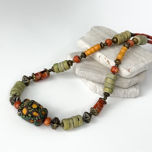Ethnic Nepali Murano Stone Necklace for Woman | Bohemian Tibetan Jewelry for Woman | American Ethnic Jewelry | American Ethnic Necklace