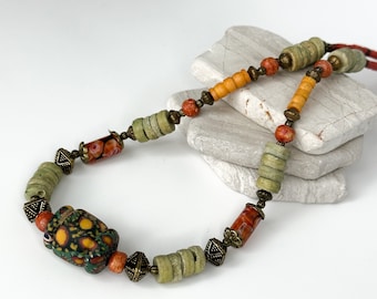 Ethnic Nepali Murano Stone Necklace for Woman | Bohemian Tibetan Jewelry for Woman | American Ethnic Jewelry | American Ethnic Necklace