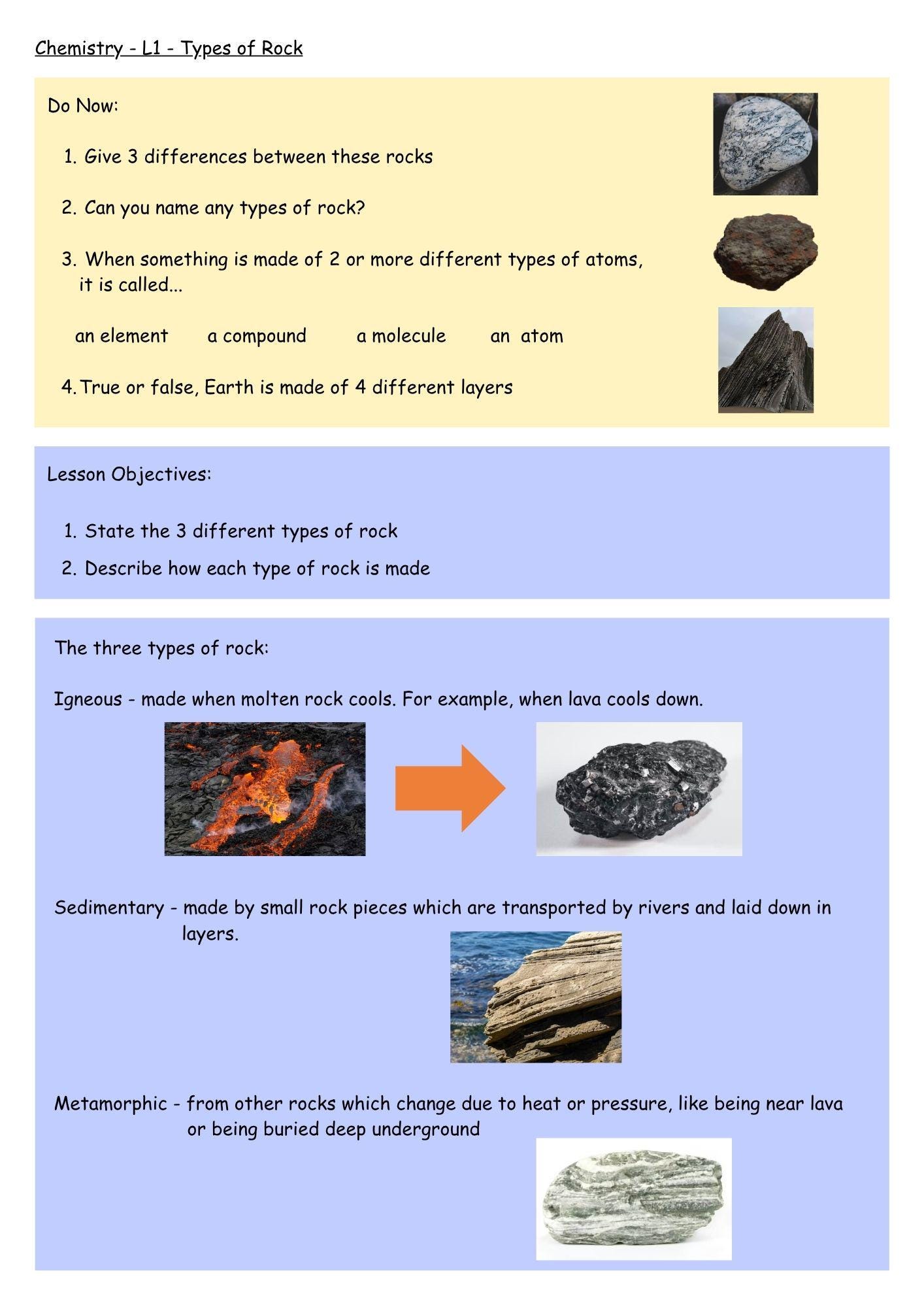 Ks3 Rocks KS3 Rock Cycle A4 Booklet - 4 Lessons, Including Notes and Exam ...
