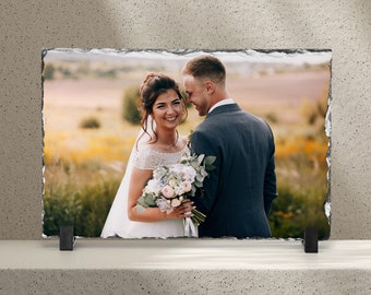 Slate Wedding Photo - PERSONALIZED photo on rock slate makes beautiful wedding gift!!