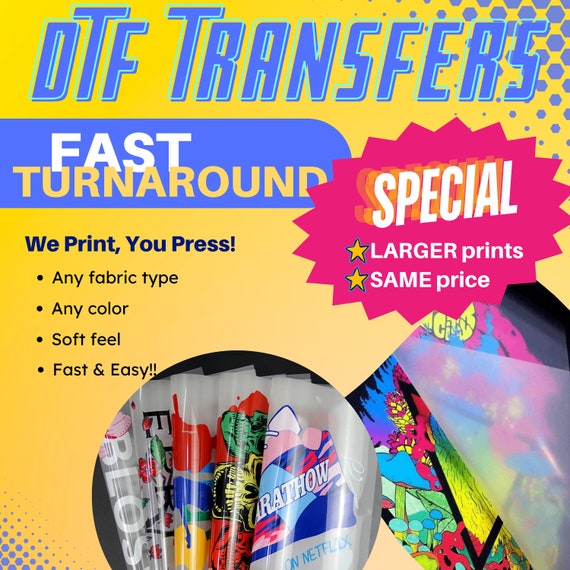 DTF Custom Transfers - Direct To Film - Just press and peel!  Fast turnaround and great customer service!!