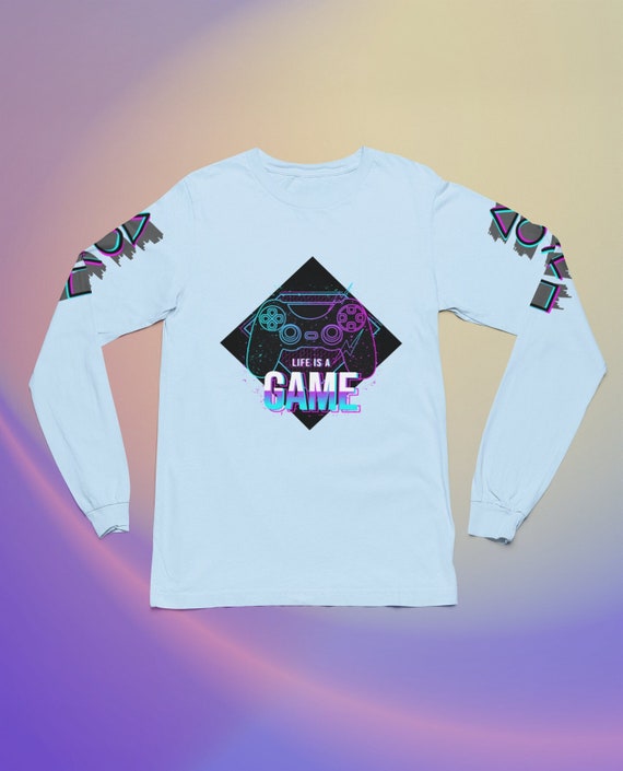 Gamer shirt - Life is a game - Long sleeve baby blue or ash light gray