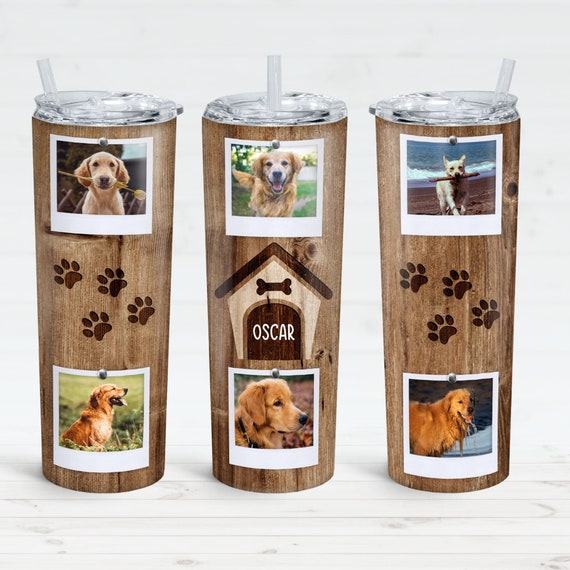 Personalized Dog Tumbler | Add photos and dog's name | 20oz skinny stainless steel with cover and straw