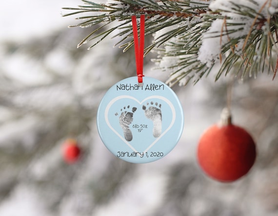 Personalized Baby footprints Ornament - Customize with your own image of footprints - add a photo and custom text!  Great gift idea