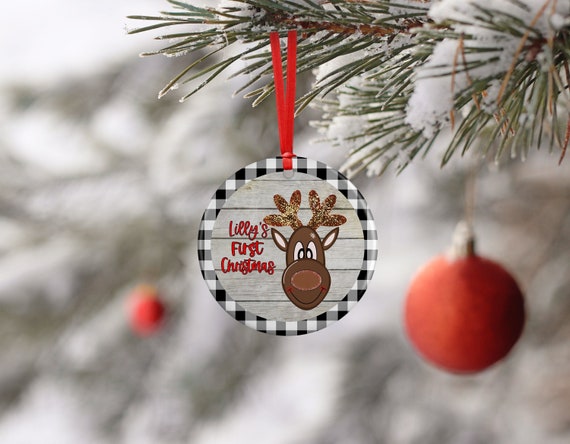 PERSONALIZED tree ornament - baby's first christmas reindeer design