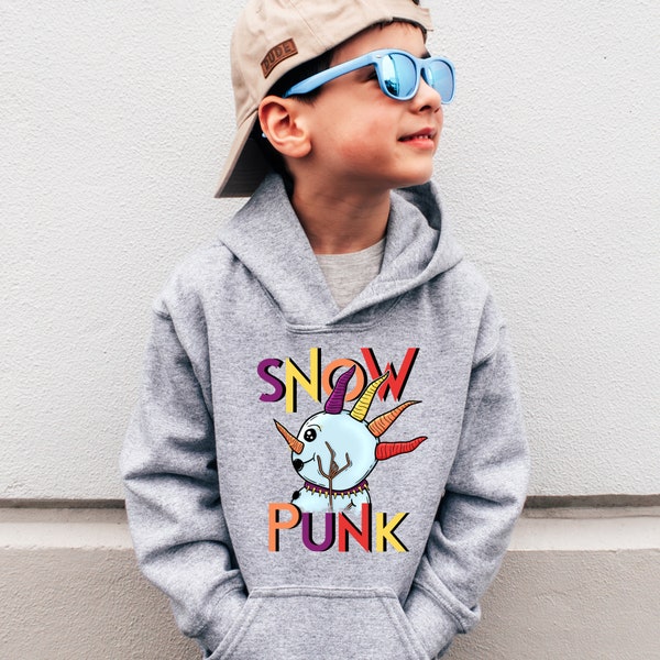 Snowman kids hoodie sweatshirt fun design snow punk - gray - Kids sizes S-XL