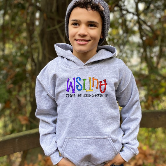 Gray Autism Kids Hoodie Sweatshirt - Autism Seeing the World Differently - Kids sizes S-XL