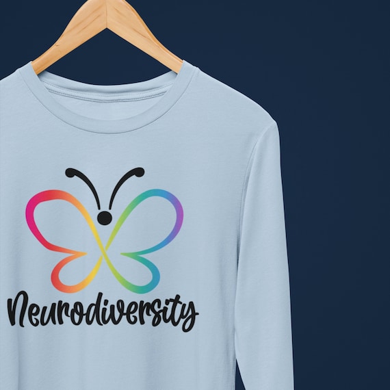 Long sleeve shirt - Rainbow butterfly - Neurodiversity | light blue or red | Sizes S-3XL!