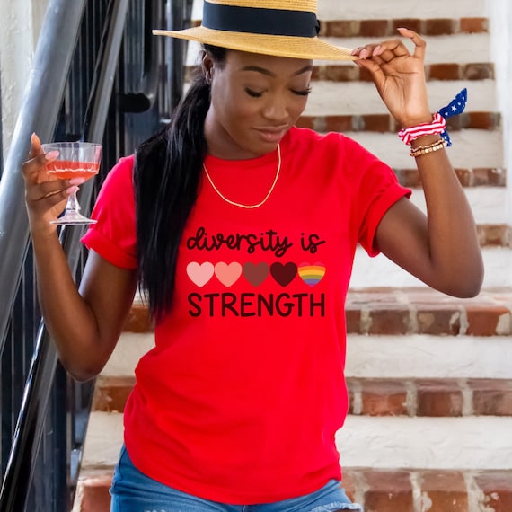 Diversity is Strength T-shirt - red or white options, available in plus size S-4XL
