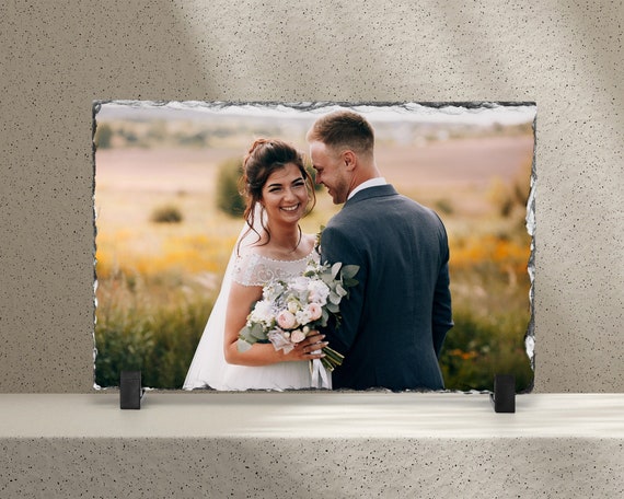 Slate Wedding Photo - PERSONALIZED photo on rock slate makes beautiful wedding gift!!