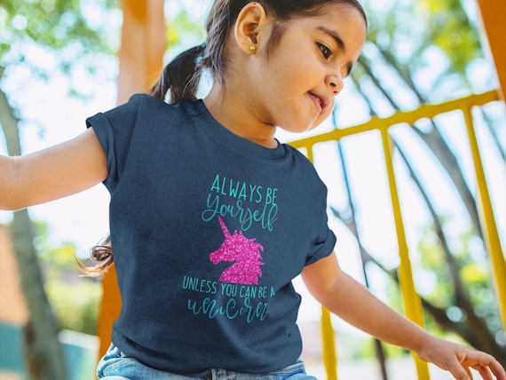 Unicorn t-shirt - kids navy - "Always be yourself, unless you can be a unicorn"