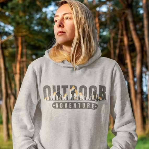 Outdoor Adventure hoodie or long-sleeve shirt | available in gray, black, and natural