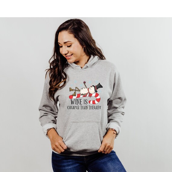 Snowman hoodie - Wine is cheaper than therapy