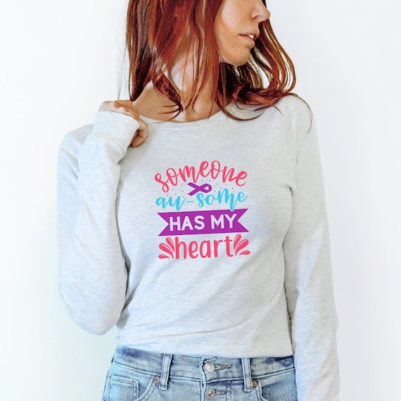 Autism shirt - Someone Au-some Has My Heart - Long sleeve light gray soft cotton shirt (ash) - sizes S-3XL