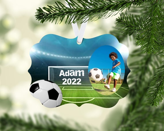 Soccer Ornament - Personalize with Photo and name - add your own picture and text!