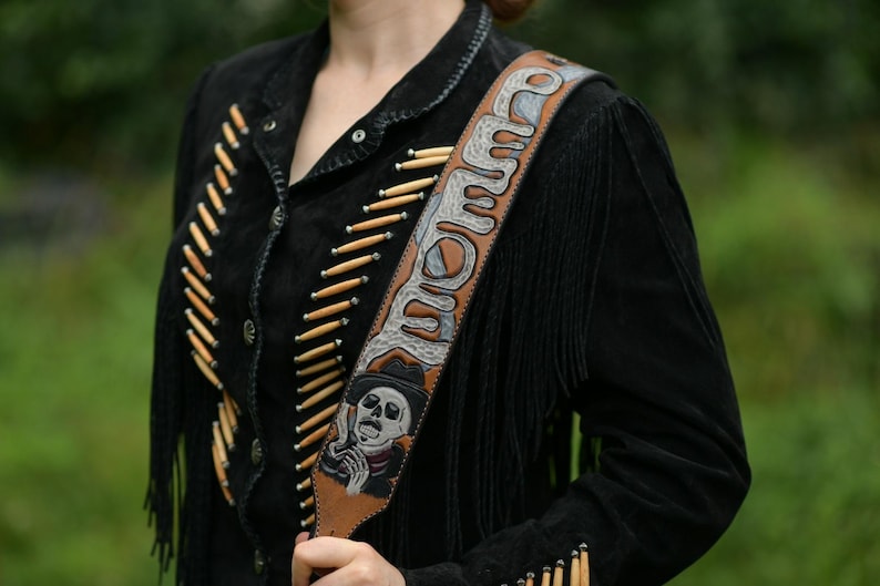 Customizable Hand-Tooled Leather Guitar Strap image 5