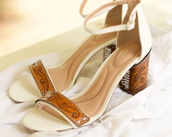 Customizable Hand-Tooled Leather High Heels