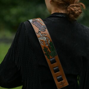Customizable Hand-Tooled Leather Guitar Strap image 6