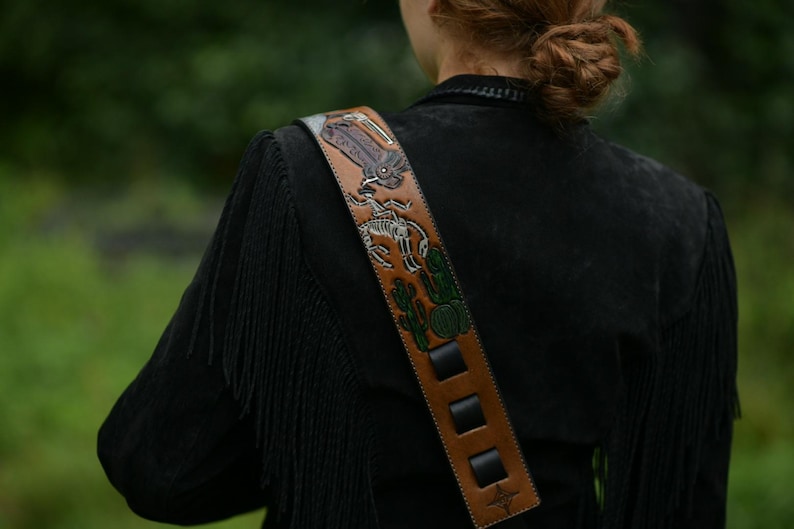 Customizable Hand-Tooled Leather Guitar Strap image 6