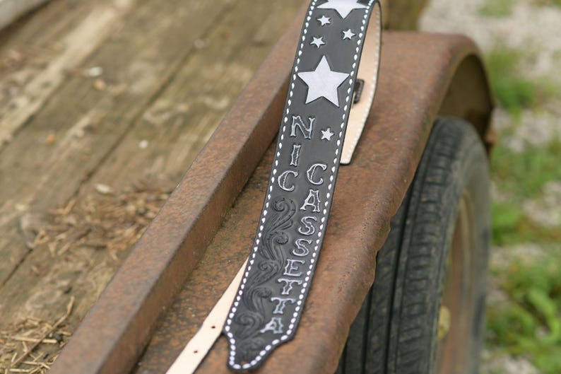 Customizable Hand-Tooled Leather Guitar Strap image 9