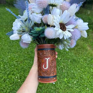 JUST BOUQUET WRAP-Customizable Hand-Tooled Leather Bouquet Wrap for Weddings