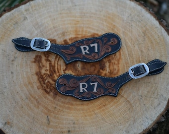 Customizable Hand-Tooled Leather Spur Straps