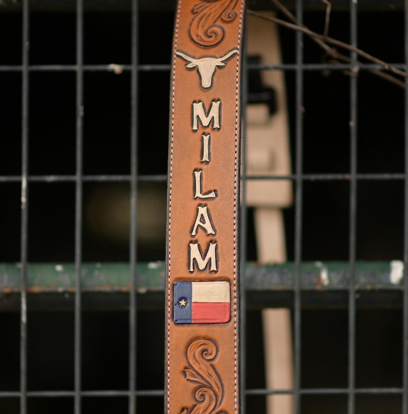 Customizable Hand-Tooled Leather Guitar Strap image 3