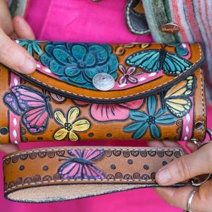 Customizable Hand-tooled Leather Clutch Wallet (and optional matching keychain)