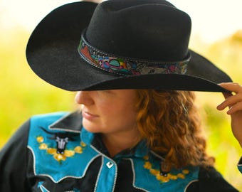 Customizable Hand-Tooled Leather Hat Band (hat not included)
